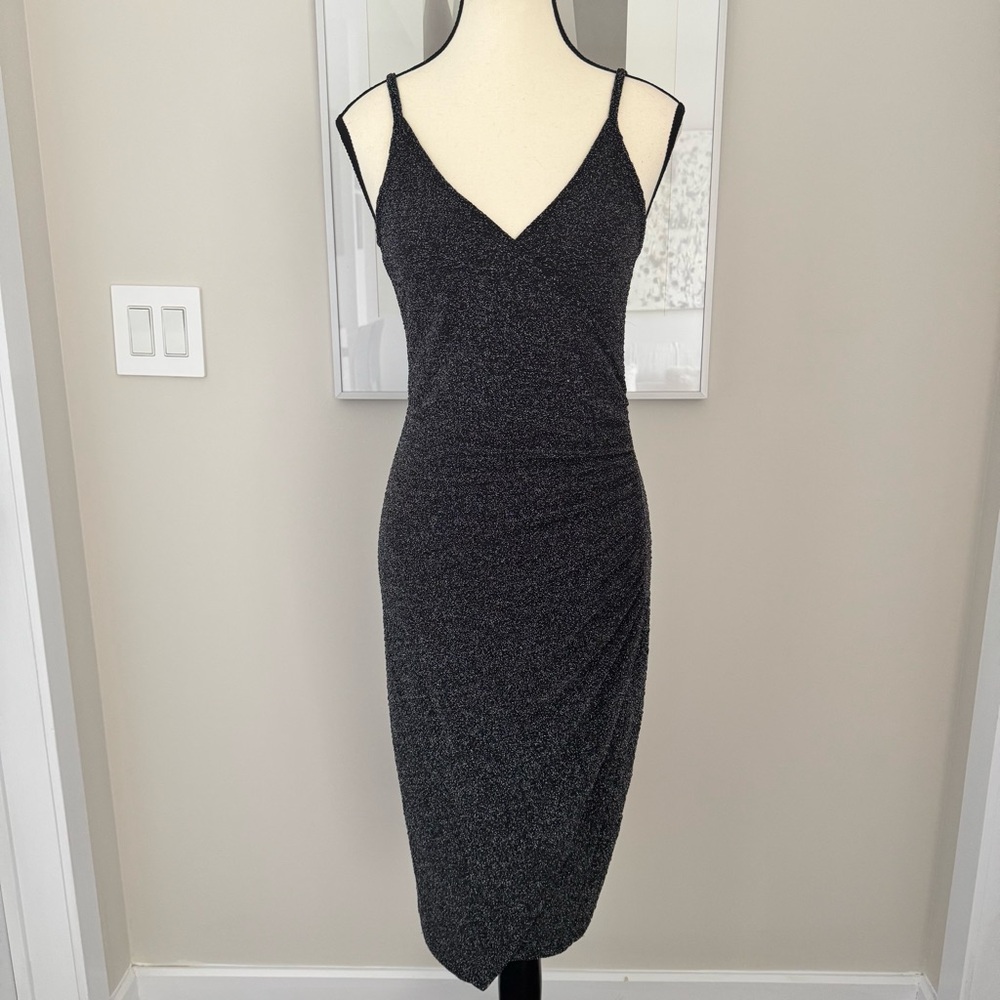 Silence + Noise Shimmer Midi Dress | Medium | Ruched Bodycon Party Dress - Picture 11 of 11